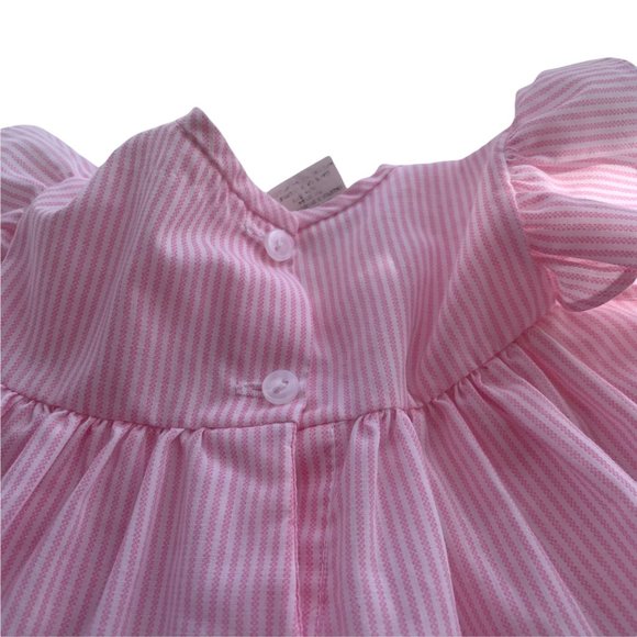 Vintage Pastel Striped Ruffle Sleeve Tulip Embroidered Babydoll Top - Picture 4 of 4